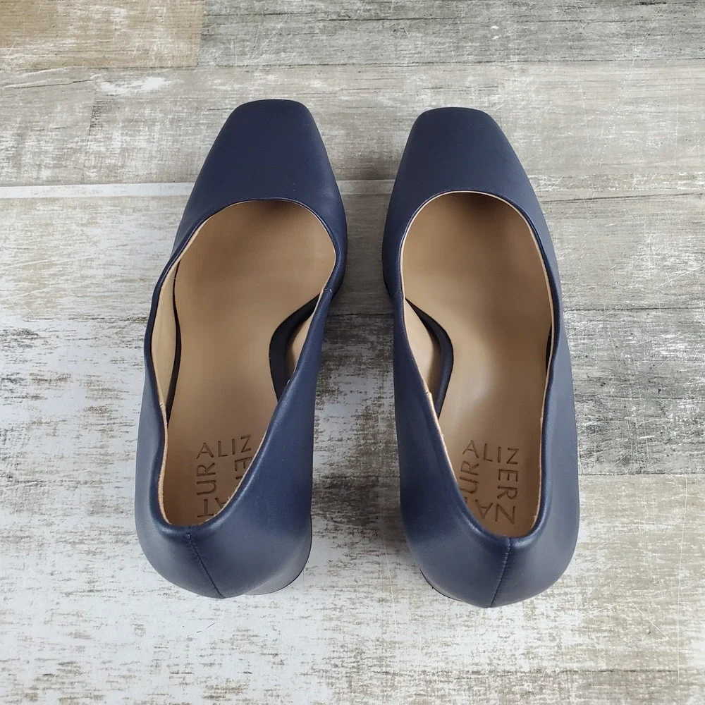 Naturalizer Warner Womens Pump Sz 9 W Comfort French Navy Square Toe Block Heel